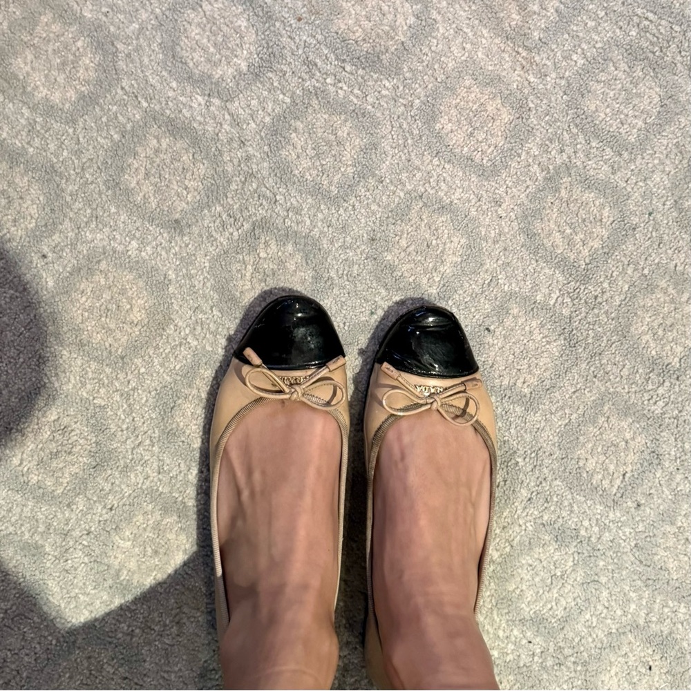 Prada Beige and Black Cap-Toe Ballet Flats